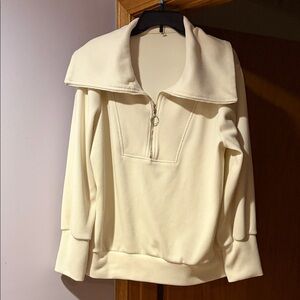 Cream Half Zip-Up Collared Sweater